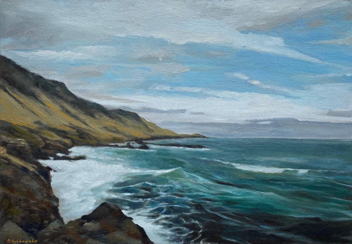 Impressionistic Landscape Oil Painting By Bohdan Vykhrenko, 20 X 14, Northern Sea, Original Artwork