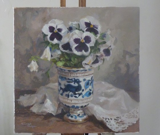 Pansies in a Porcelain Vase