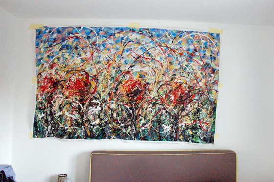 4 papaveri smalto su tela 240x150 cm