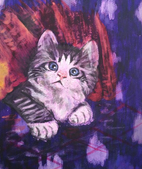 kitten under a blanket by Sara Radosavljevic