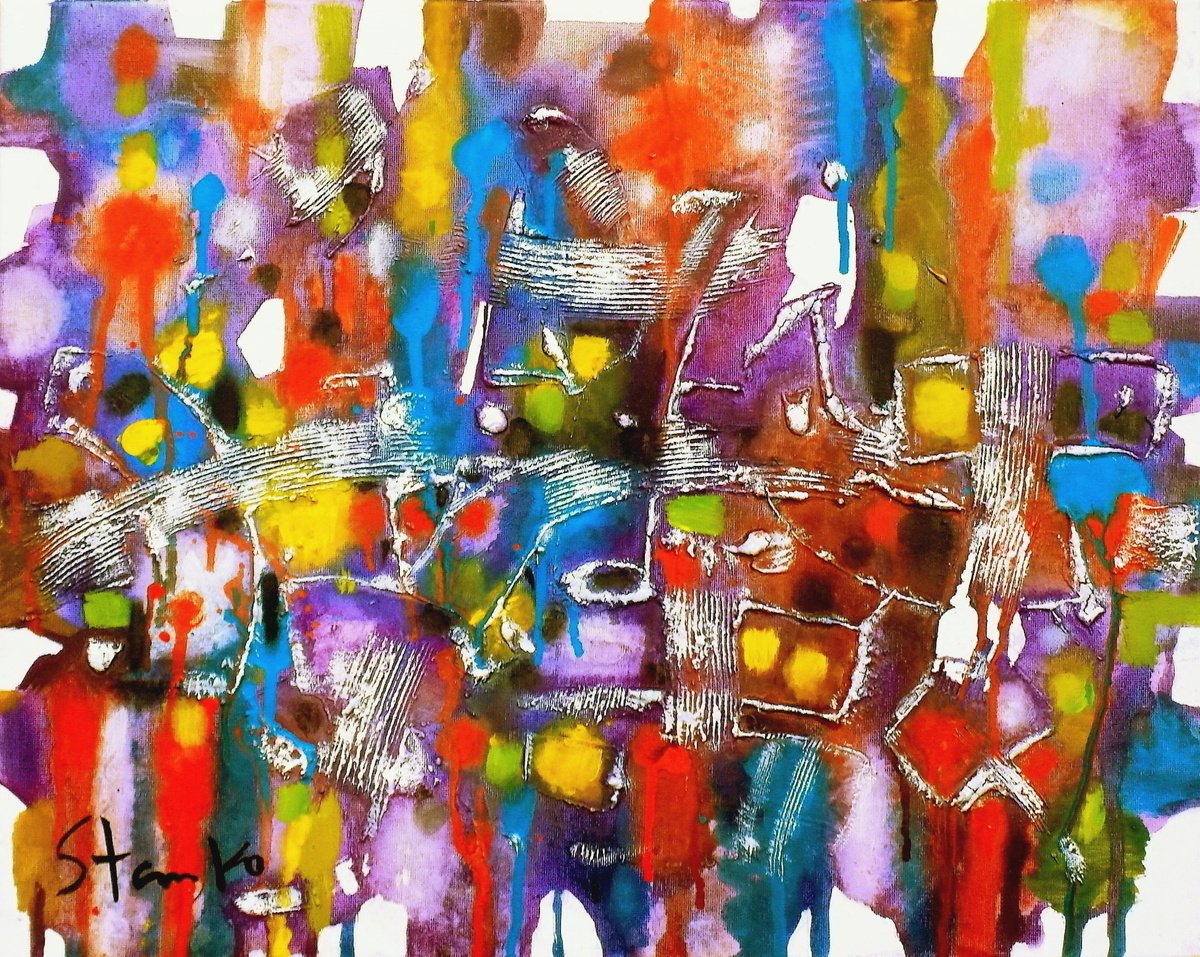 Abstract Acrylic Painting By Stanislav Bojankov, 20 X 16", Just Rainy-Lxxxix, Original Artwork