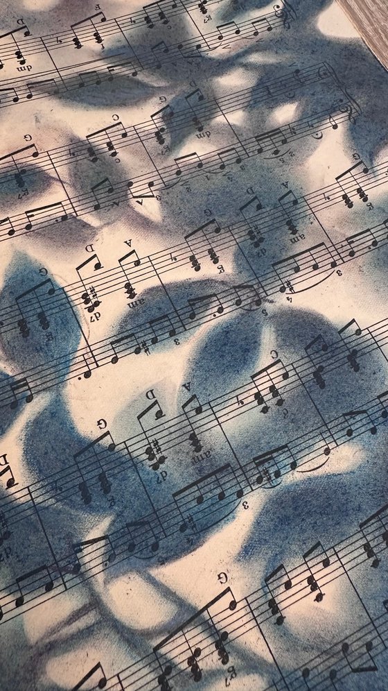 Leaf Silhouette Pastel on Vintage Sheet Music