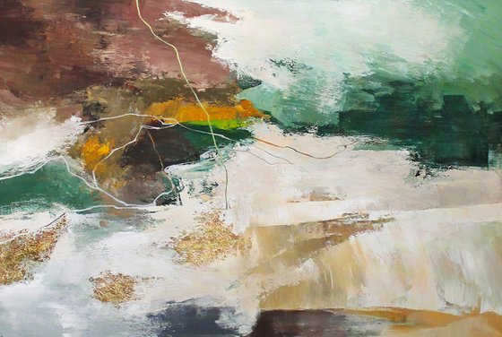 "Green Pulse 2" Abstract green brown gold art