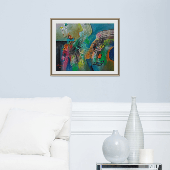 Rising Out From Deep, colorful painting, original artwork, abstract oil painting on canvas, 50x60 cm