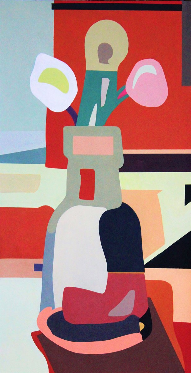 Impressionistic Botanical Acrylic Painting By Vast Swamp, 11 X 21", Tulip, Original Artwork