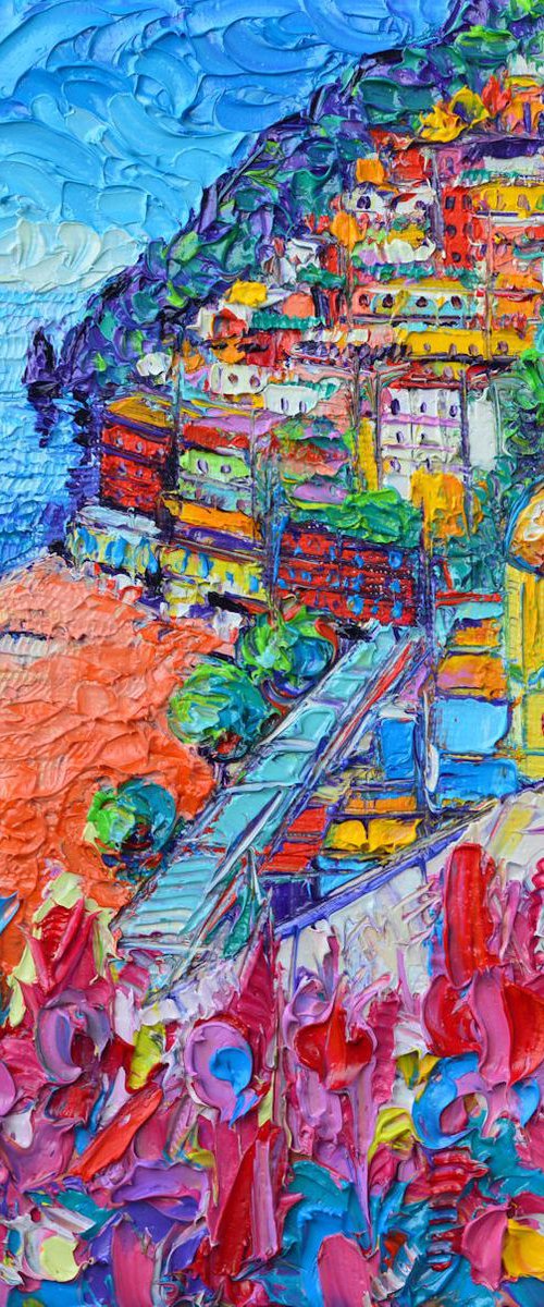 POSITANO COLORS AMALFI COAST ITALY modern impressionism impasto textural palette knife oil painting by Ana Maria Edulescu abstract cities by ANA MARIA EDULESCU