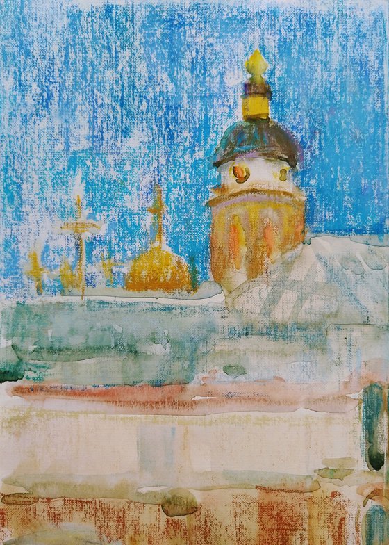 Sketch. View from the window on the roofs of the Tretyakov Gallery. 2010