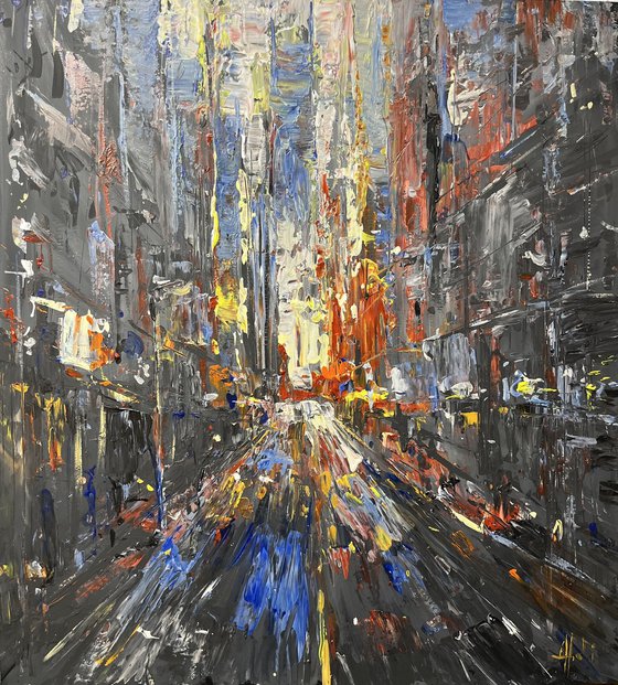 CITY LIGHTS 2, abstract impressionist painting 70x65cm