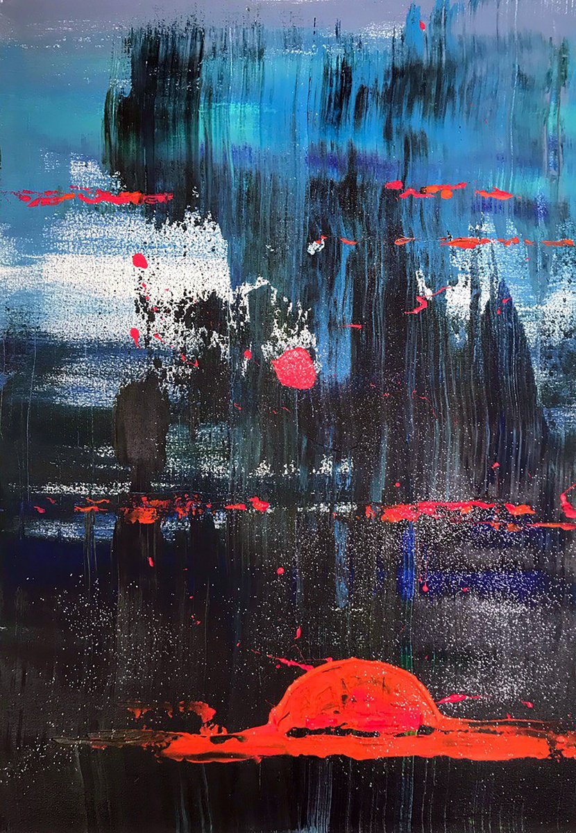 Impressionistic Abstract Acrylic Painting By Olga Melezhik, 20 X 28", Magic Night, Original Artwork