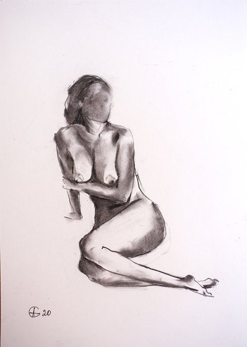 Nude in charcoal. 40. Black and white minimalistic female girl beauty body positive by Sasha Romm