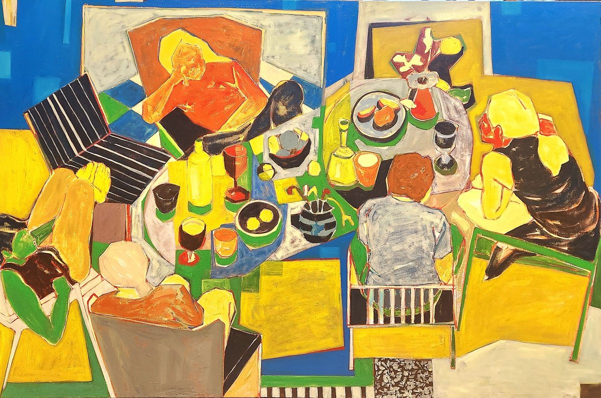 Expressive Portrait Oil Painting By Anahita Amouzegar, 60 X 40, Tabletop Theatre, Original Artwork