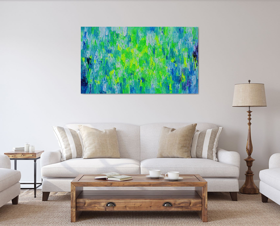 55x31.5'' Large Ready to Hang Blue Modern Relief Palette Knife Abstract Painting - XXXL Relief Blue