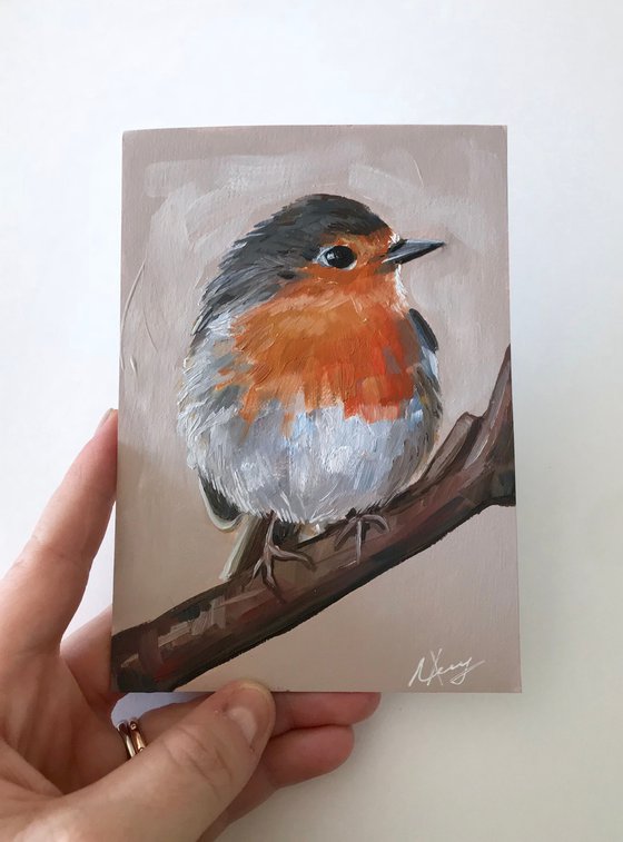Robin Bird painting mini art framed