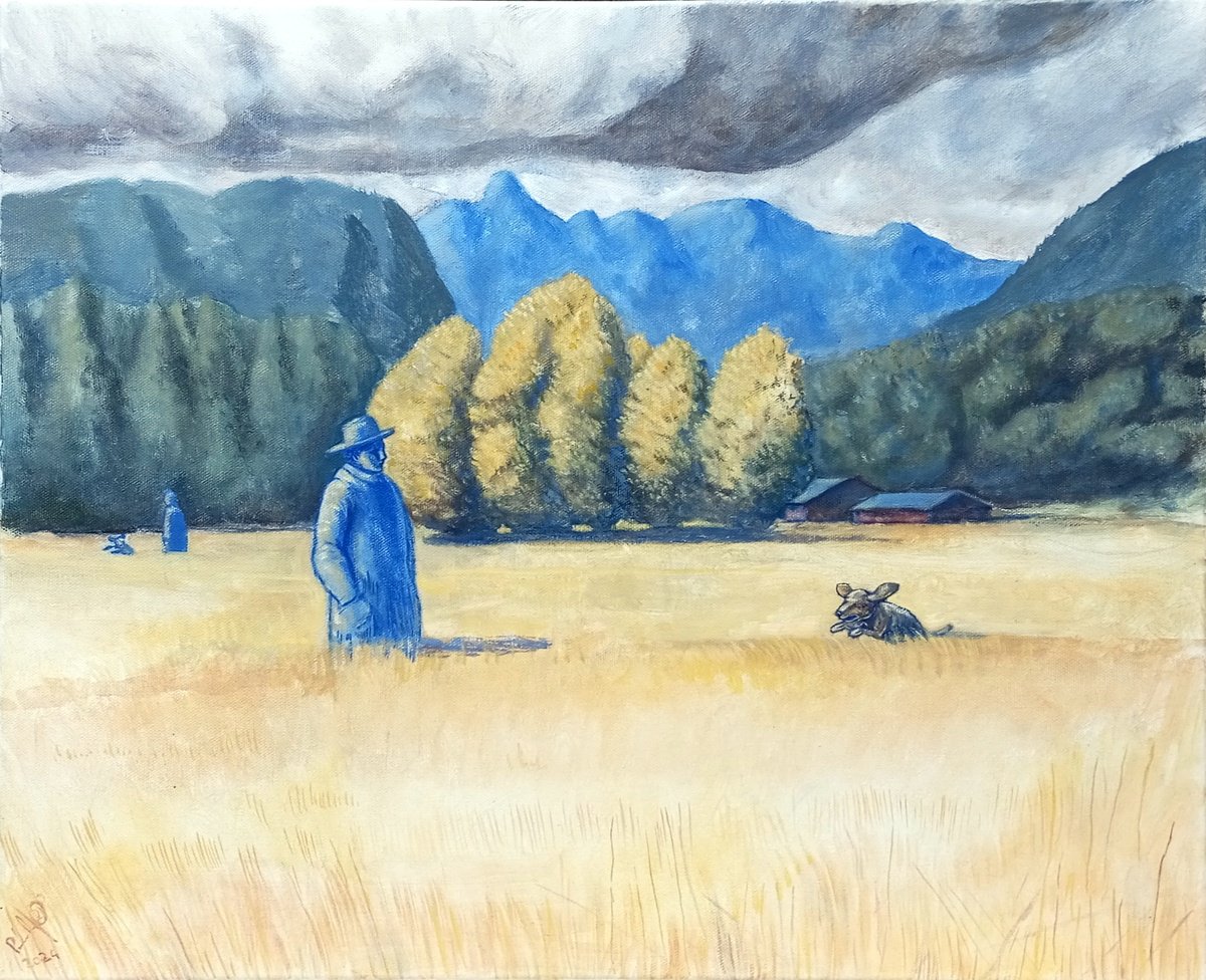 Surrealistic Landscape Oil Painting By Paolo Beneforti, 24 X 20", Wheat Field, Original Artwork