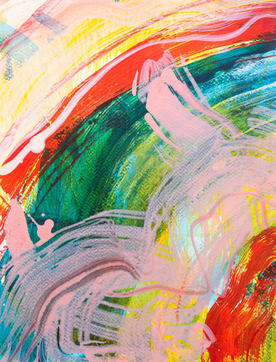 Expressive Abstract Acrylic Painting By Suzie Cumming, 9 X 12", Pink Flutters, Original Artwork