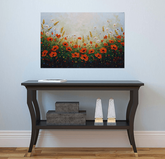 Wildflower Meadows Painting, Impasto Large Artwork