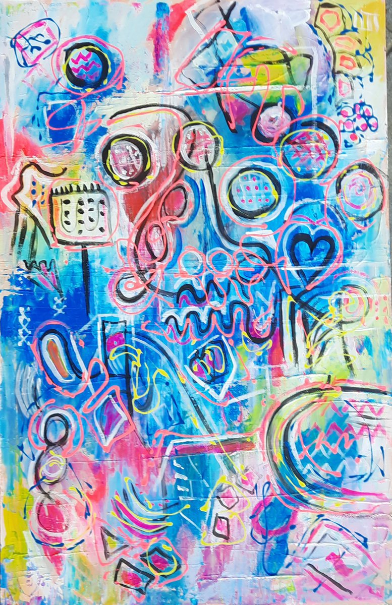 Abstract Acrylic Painting By Els Driesen, 21 X 33, Happy Day 2, Original Artwork