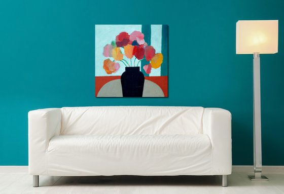 Summer Flowers in a Black Vase