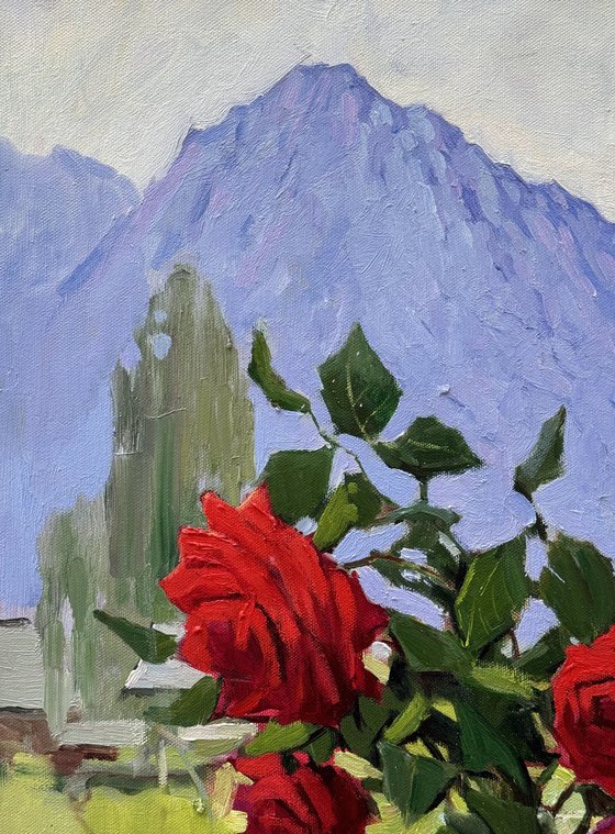 Bouquet of roses in the Alps