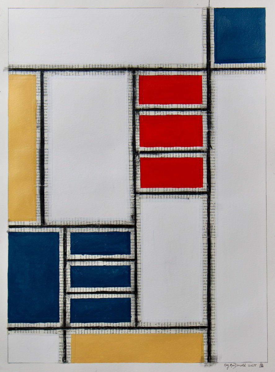 Geometric Abstract Collage By Kay Macdonald, 18 X 24", Ode To 1940, Original Artwork