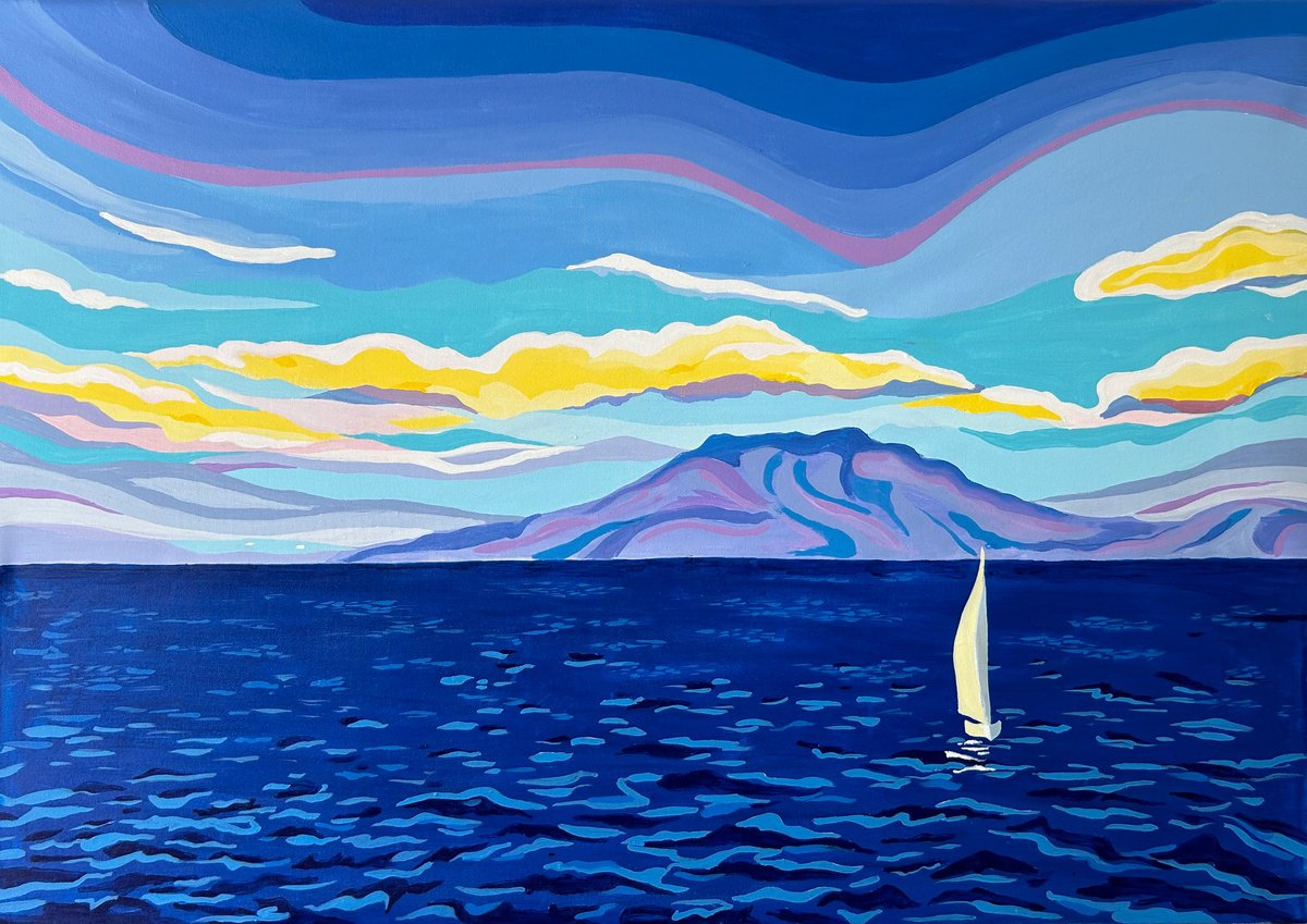 Expressive Landscape Acrylic Painting By Alexandra Dobreikin, 46 X 33, Clear Day, Original Artwork