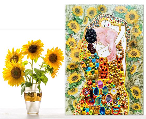 Sunflower family (Klimt inspired). Decorative mosaic & natural stones