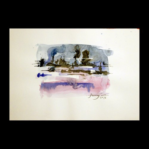 SMALL ABSTRACT LANDSCAPES 19, Watecolor and ink on Paper, 40 x 30 by Jamaleddin Toomajnia