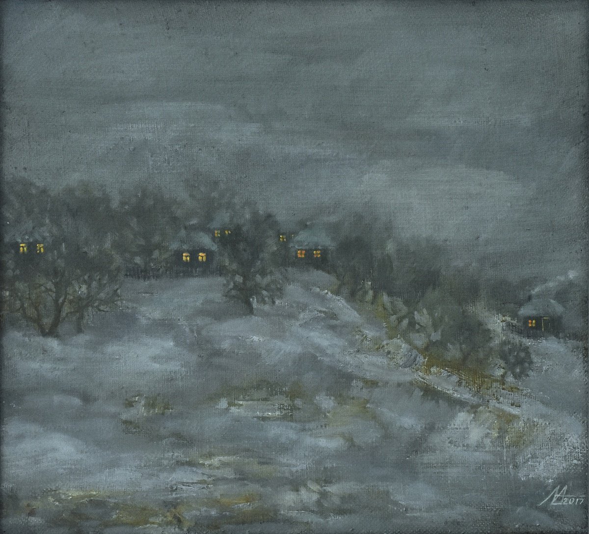 Impressionistic Landscape Oil Painting By Alona Lesnichenko, 26 X 24, Blizzard, Original Artwork