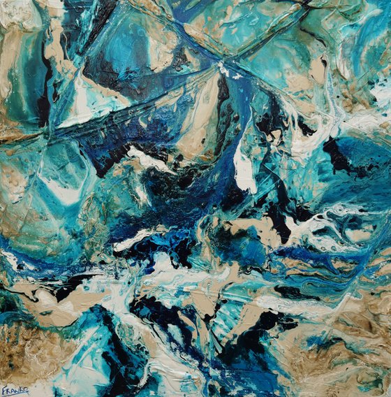 Squared Southern Oceans 150cm x 150cm Teal Textured Abstract Art