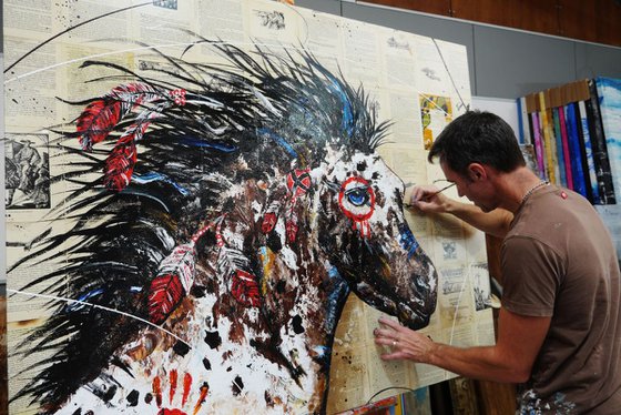 Ahiga Warhorse Huge 150cm x 120cm Urban Pop Appaloosa Horse painting