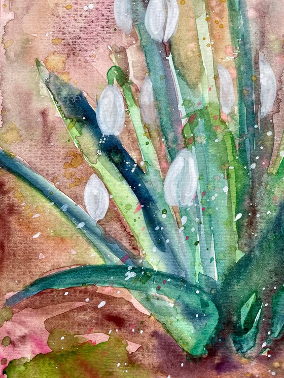 Snowdrops Watercolor Painting, Mothers Day Gift, Floral Original Artwork, Spring Home Decor