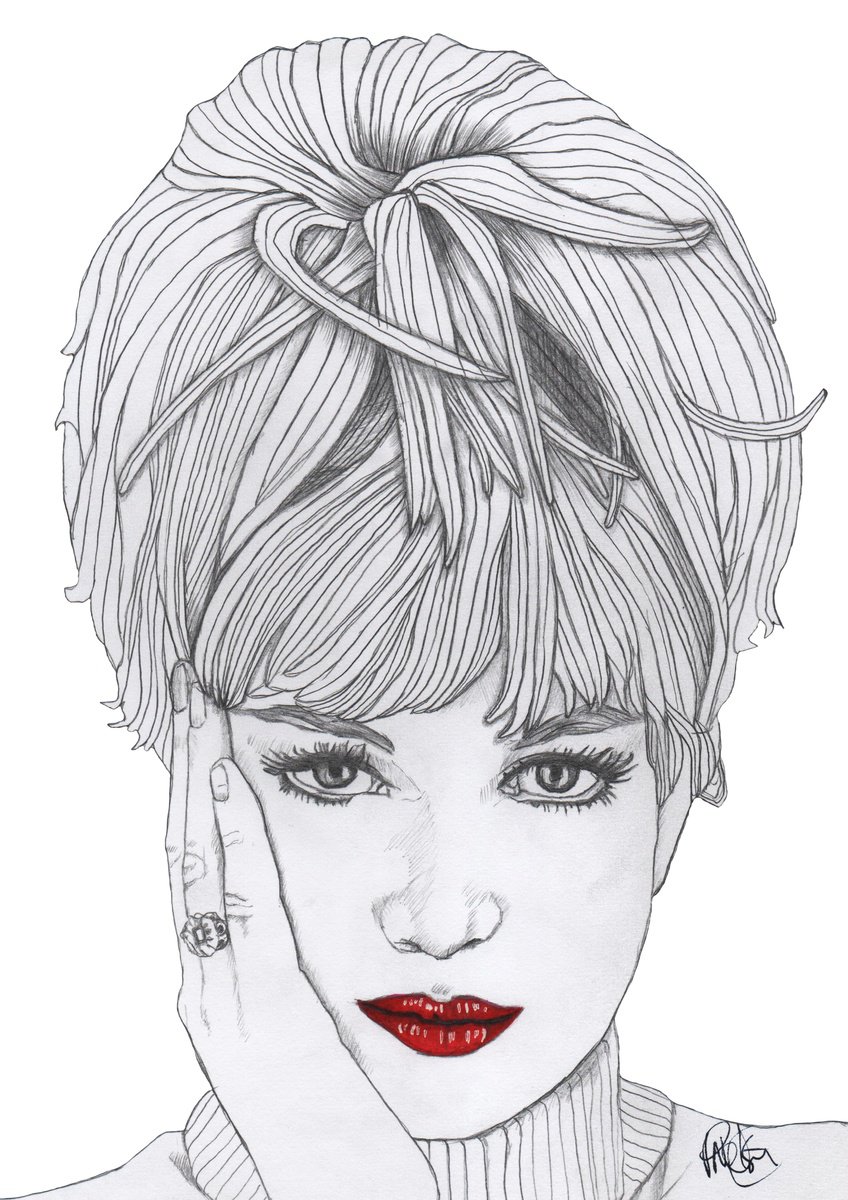 Portrait Pencil Drawing By Paul Nelson-Esch, 8 X 12", Monica Vitti, Original Artwork