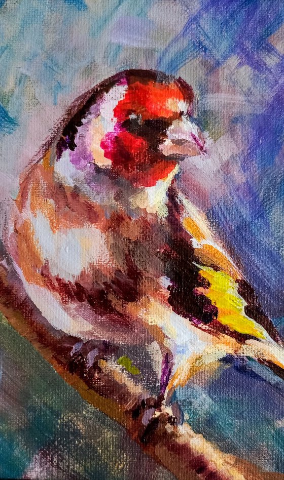 Small ready to hang painting of goldfinch