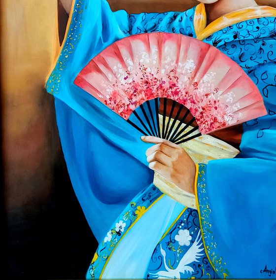 Danza dei ventagli - original painting-Geisha-portrait