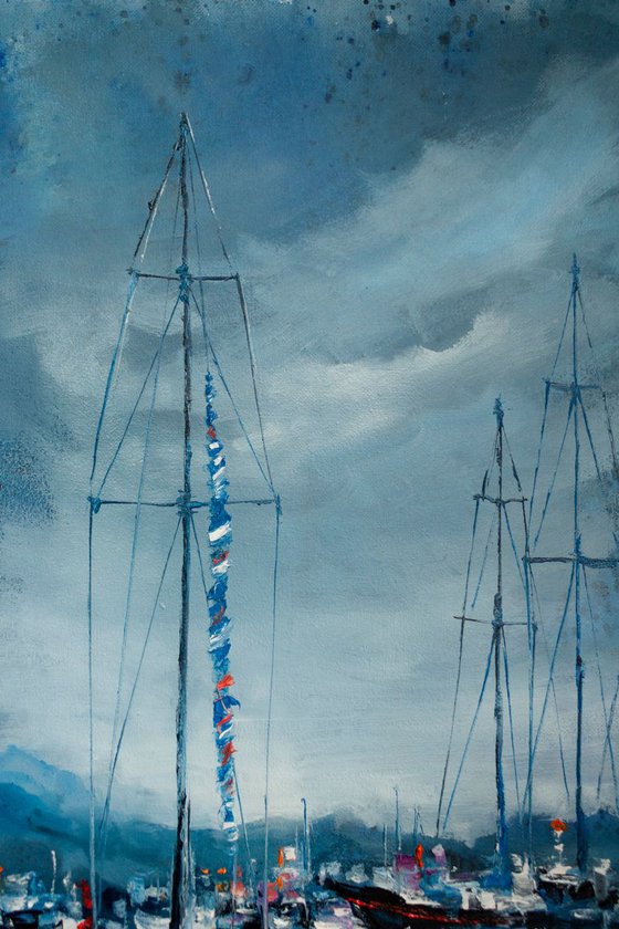 "Yachts in the harbor" ships, seascape ,sailboats