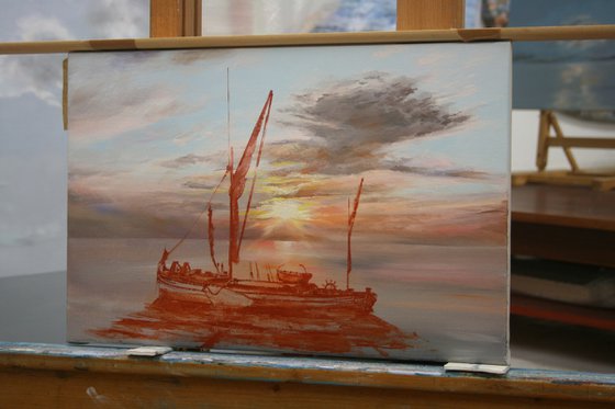 THAMES SAILING BARGE AT DAWN