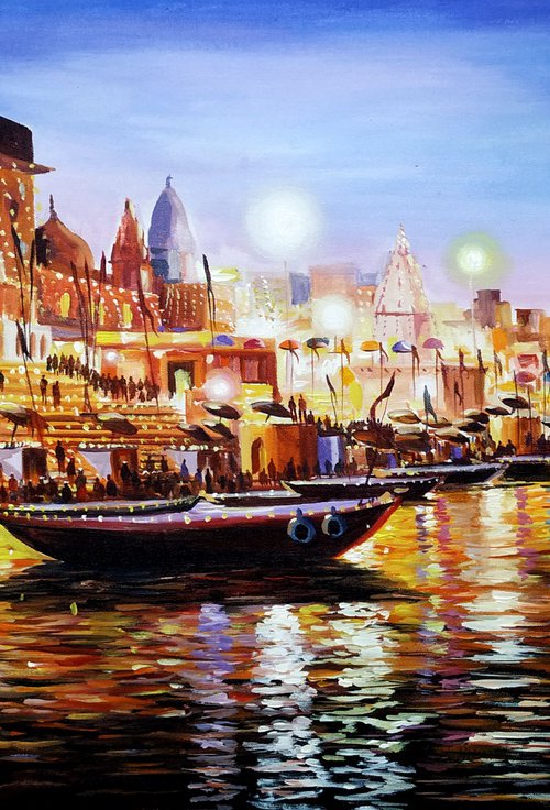 Festival Evening Varanasi Ghats by Samiran Sarkar