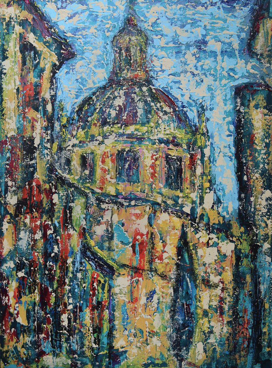 Impressionistic Cityscapes Acrylic Painting By Denys Kuvaiev, 12 X 16, Salamanca Old City Street, Original Artwork