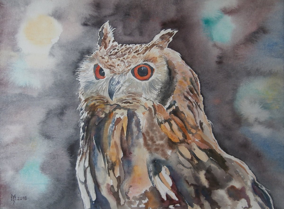 Impressionistic Animal Watercolour By Zoran Mihajlovic Muza, 16 X 12", Night Guard, Original Artwork
