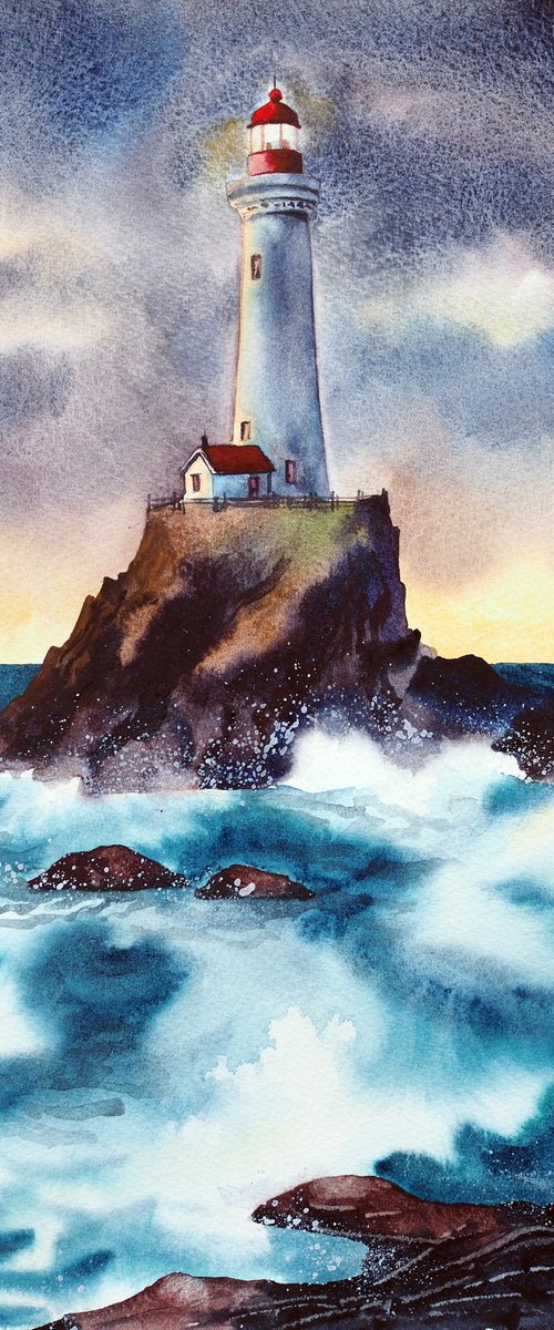 Lighthouse and waves by Delnara El