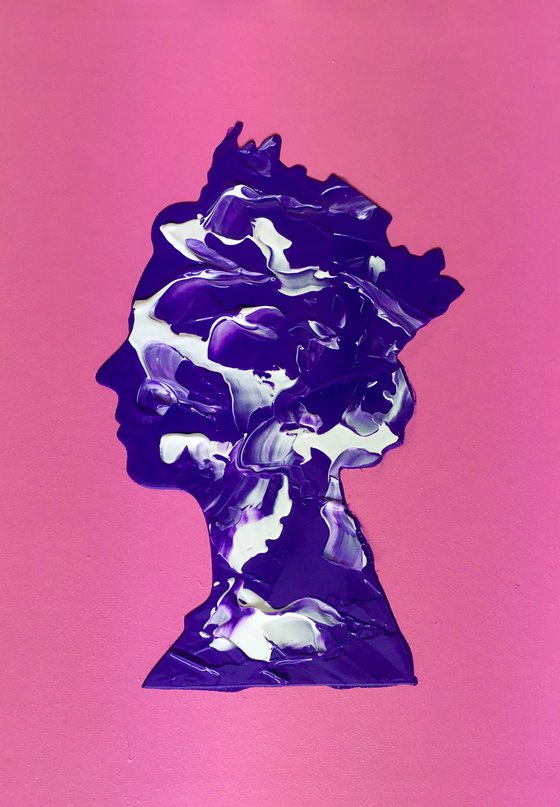 Queen #86  pink background , purple,  Marble pattern inspired by Queen Elizabeth II