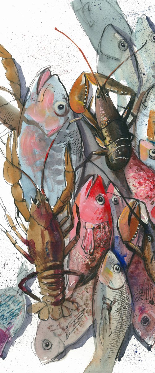Fish and crayfish. Fish drawing by Natalia Veyner