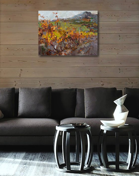 Autumn vineyard Landscape painting