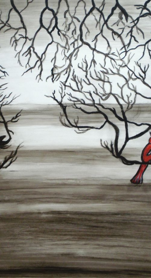 Rocking Robins Acrylic landscape painting on yupo paper by Manjiri Kanvinde