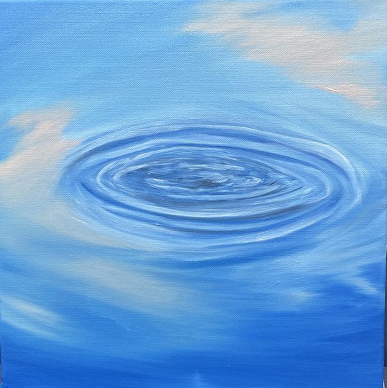 A stones throw - country, lake, water, sea ripples, capillary waves, coastal tropic small painting