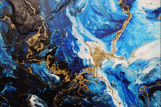 Iced Golden Sapphire 190cm x 100cm Textured Abstract Art