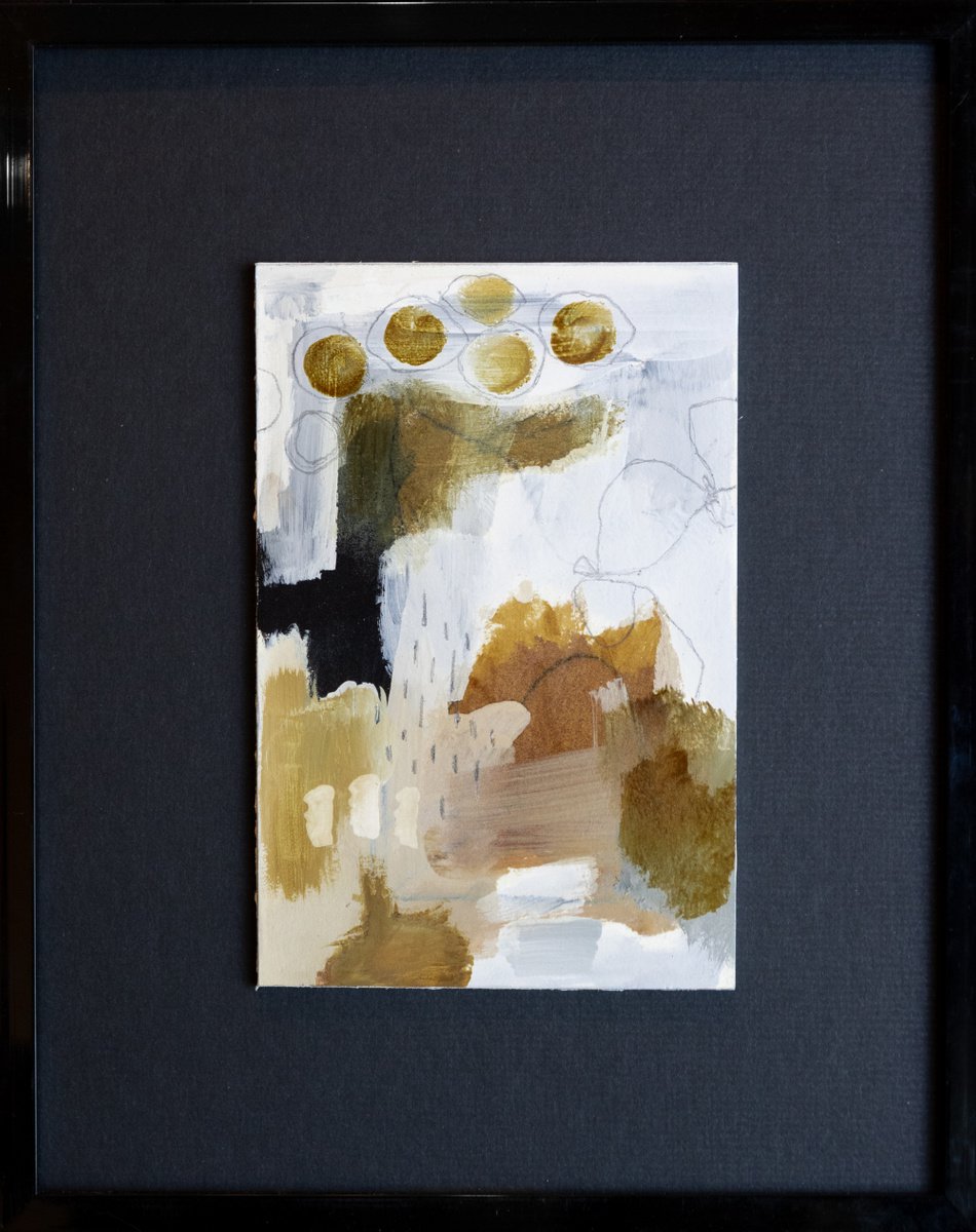 Noix de Grenoble - Small abstract painting with mat by Chantal Proulx