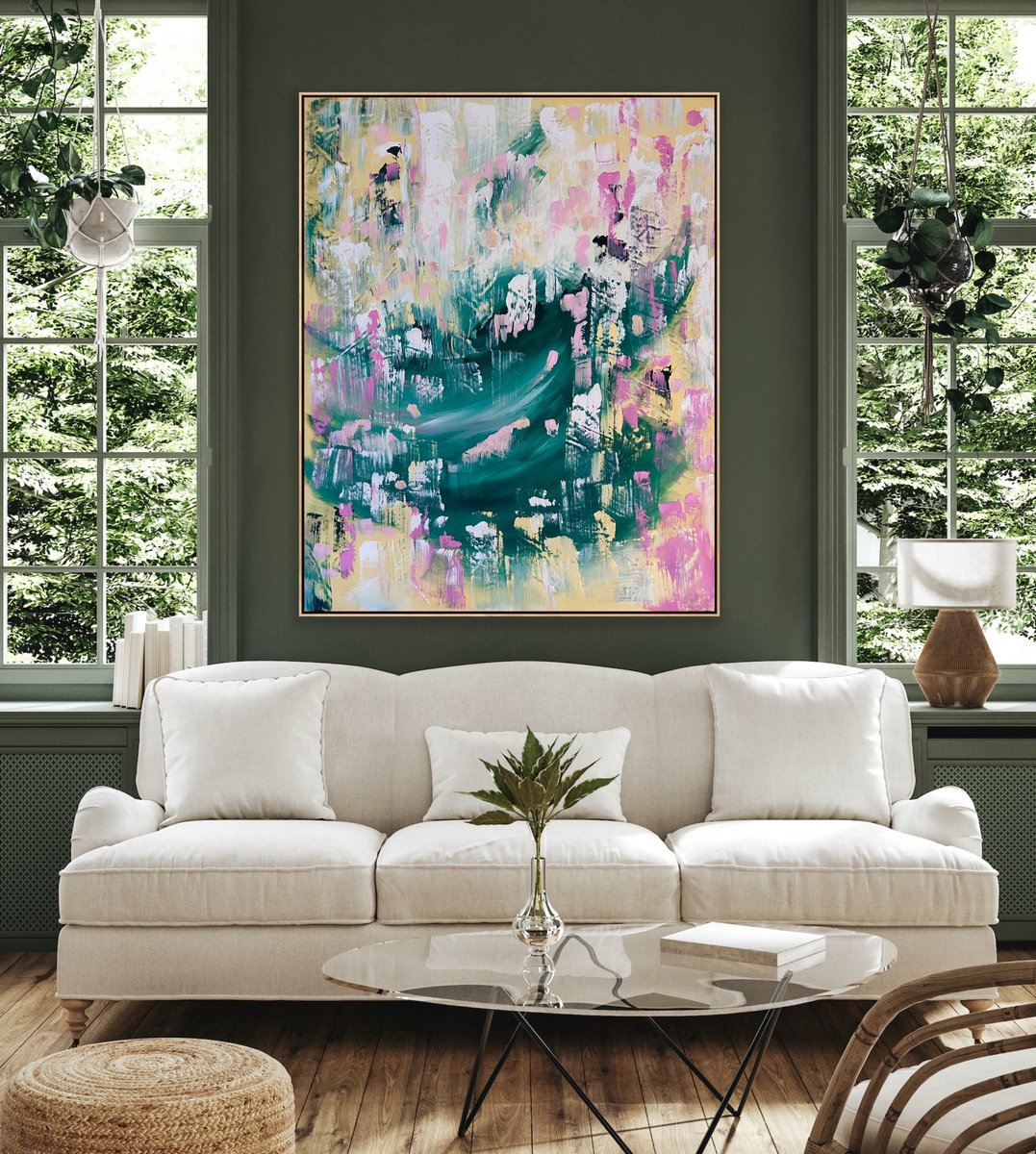 Geometric Abstract Acrylic Painting By Alanah Jarvis, 47 X 59, Where The Growth Begins, Original Artwork