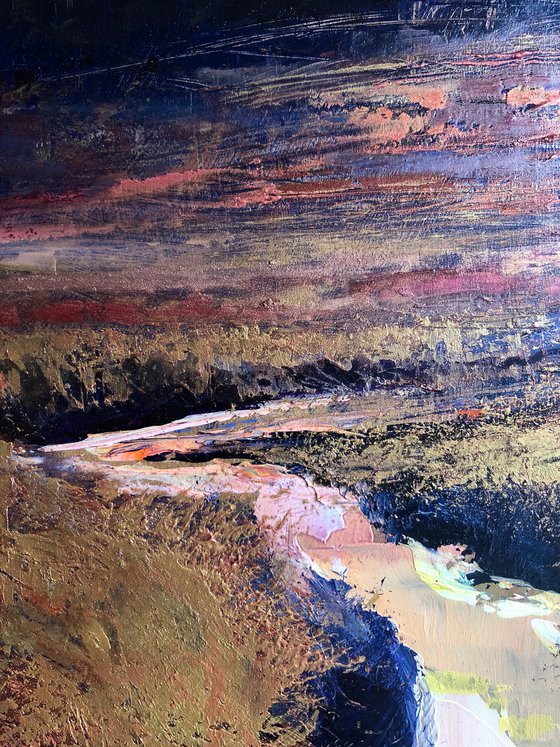 'Winter Stream IV' Sunset oil painting