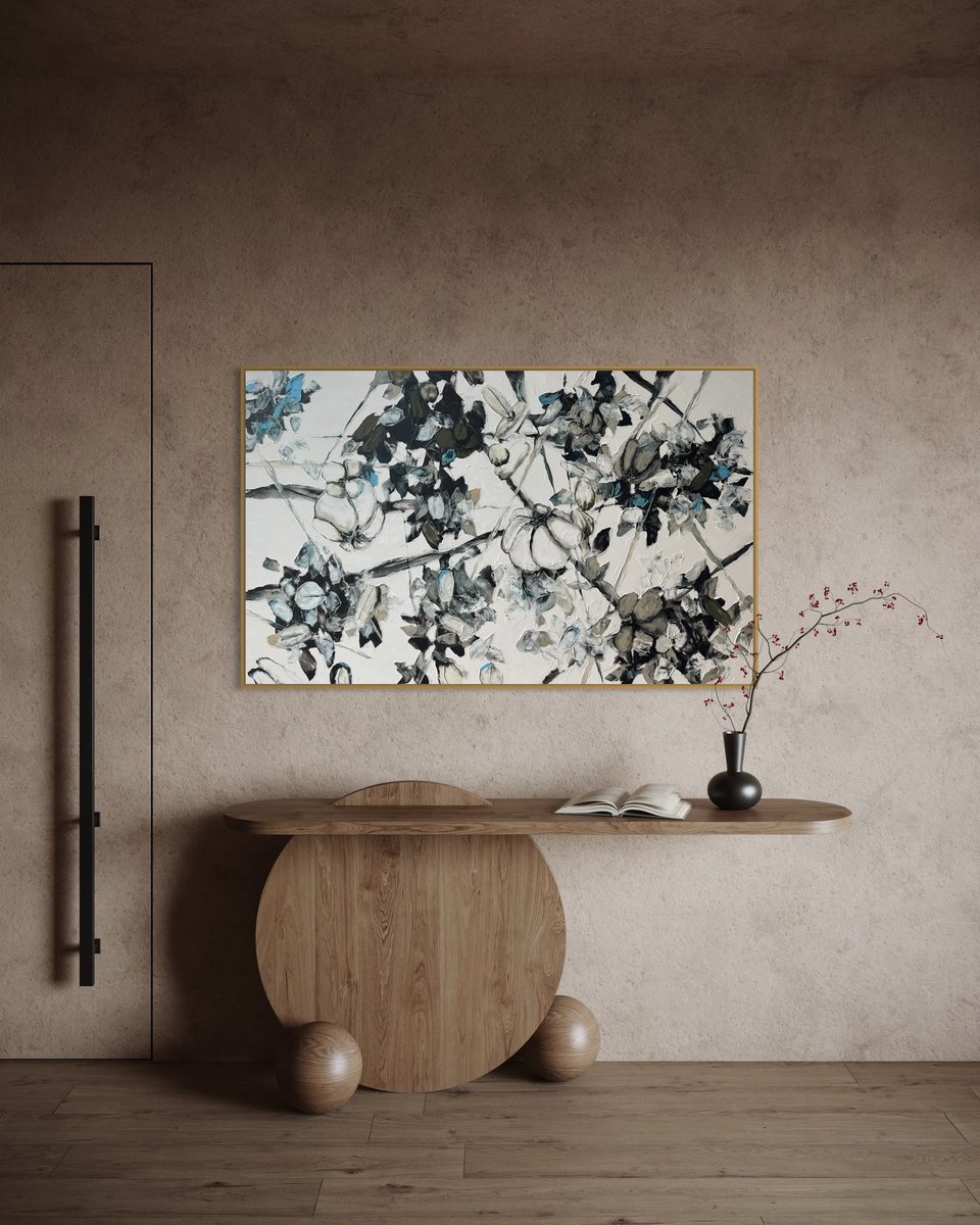 Impressionistic Botanical Acrylic Painting By Tetiana Hutsul, 61 X 37", Venus Cried Roses, Original Artwork